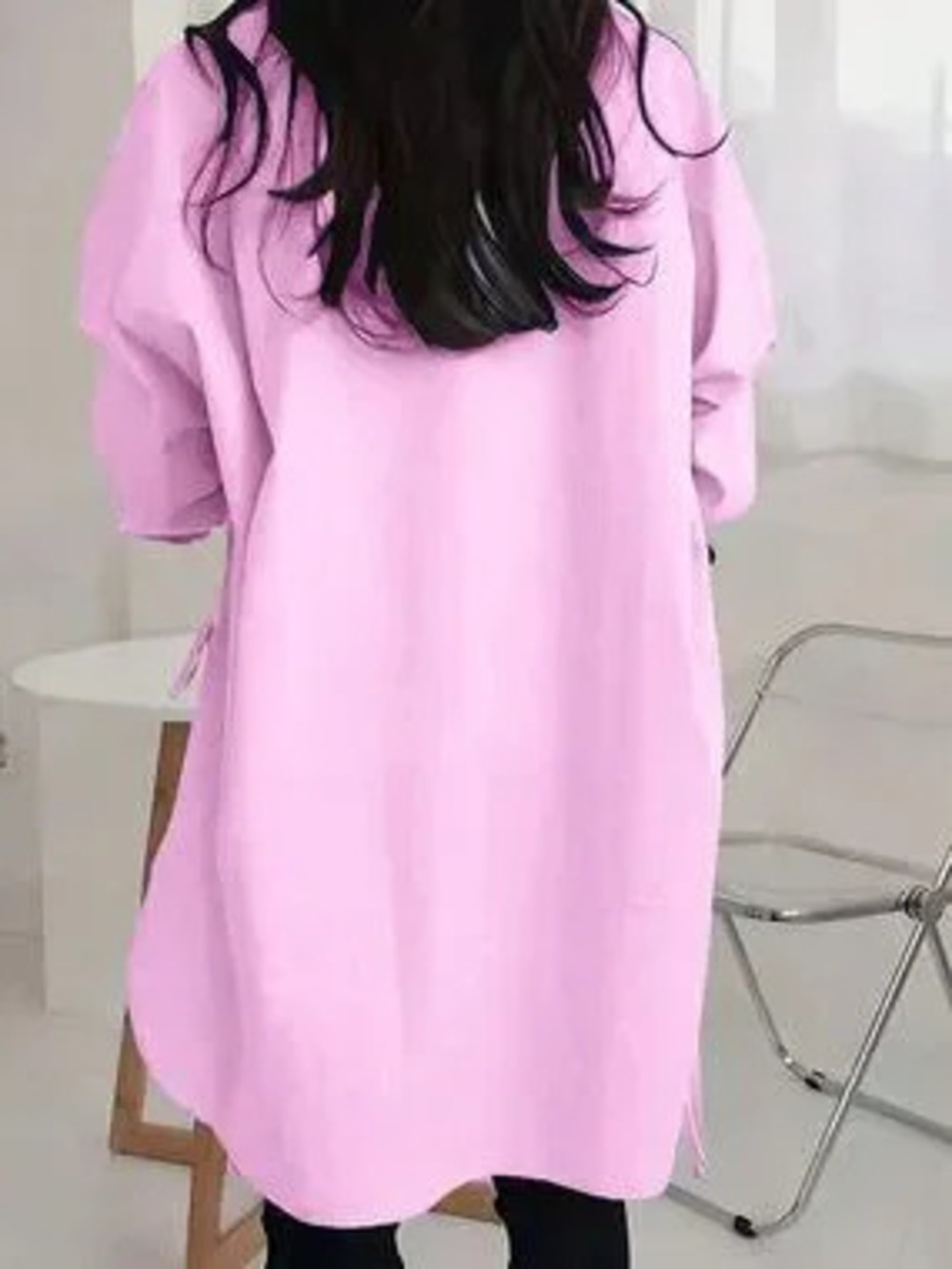 Pink Casual Women's Plus Button Front Shirt